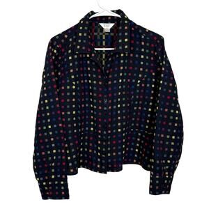 Christopher & Banks Peplum Top Button Up Geometric Square Long Sleeve Blouse P/L